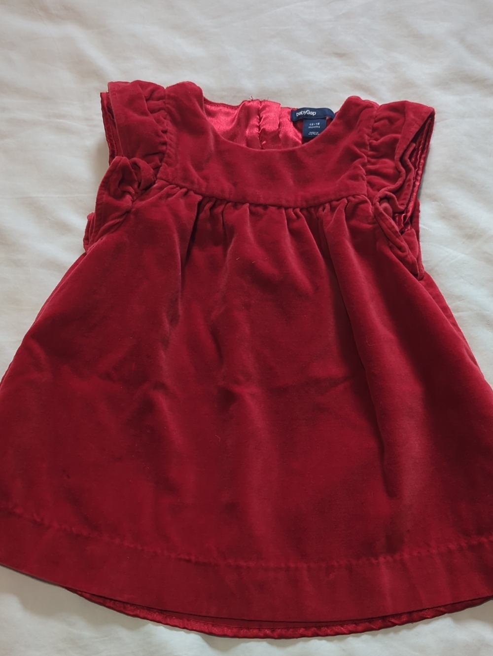 BabyGap Deep Red Velvet With Silk Lining Holiday Dress with Ruffle Sleeves